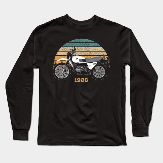 1980 BMW R 80 G-S Vintage Motorcycle Design Long Sleeve T-Shirt by Madisen Harvey